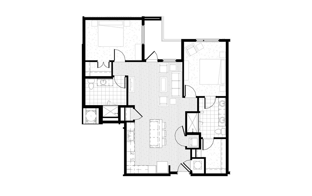 B14 - 2 bedroom floorplan layout with 2 baths and 1163 square feet.
